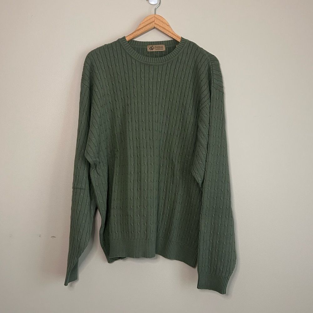 Lord & Taylor Green Cable Knit Cotton Crewneck Pullover Sweater Size XXL